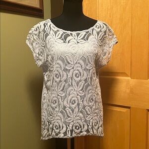 Apt 9 Boho Blue Lace Overlay Blouse w/Cami Split Back Coquette Cottagecore Sz PM